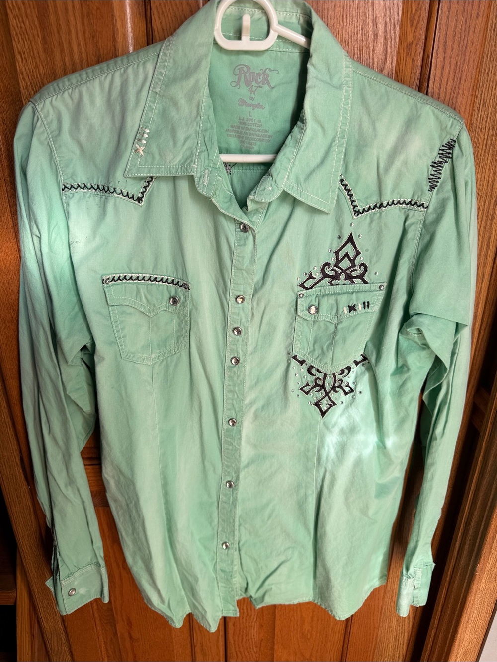 Rock & Roll Western Embroidered women's Shirt - Mint Green